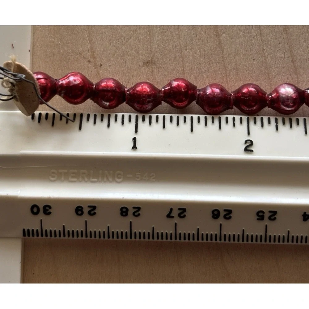 Vtg Mercury Glass Bead Christmas Garland Red LOT of 2 Strands 7 ft+ Each 1/4